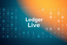 Ledger Live app promotional banner showcasing cryptocurrency icons.