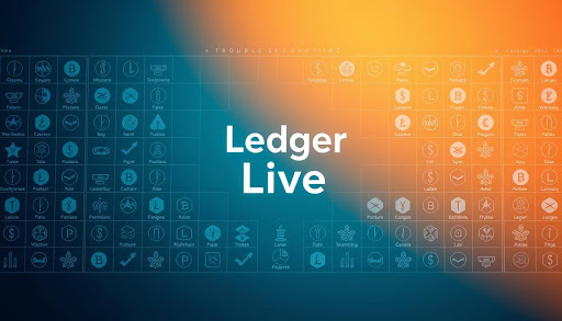 Ledger Live app promotional banner showcasing cryptocurrency icons.